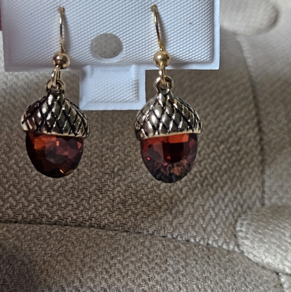 Pre-owned HOLIDAY LANE HARVEST FALL ACORN AMBER CRYSTAL EARRINGS - Picture 5 of 6